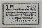 Wroclaw, Polen / Breslau, Schlesien 1 Mark J. Kemna, Eisengießerei, Leinen, Notgeld, selten in dieser Erhaltung -