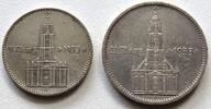 3.Reich/ Third Reich 2 + 5 Mark 1934 A Set, Garnisonskirche mit Datum J. 355, 356 VF