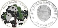 Nordkorea 2 Won Silber Fauna of Asia - Panda - Farbmünze -