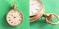 Deutschland, DAMEN TASCHENUHR, elegante DAMEN TASCHENUHR, Gold 14K, Dürrstein (D&C), gute Funktion, ca. 1900, -