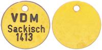 Deutschland / Polen / Konzentrationslager Gefangenenmarke VDM Sackisch 1413 Außenlager des Konzentrationslagers Groß-Rosen Gefangenenmarke VDM Sackisch 1413 -