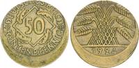 Weimar 50 Pfennig dezentriert Fehlprägung: 50 Rentenpfennig 1924 A 15 % dezentriert, ohne Riffelrand -