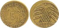 Deutschland / Weimar 5 Pfennig Fehlprägung 5 Pfennig 1924 A Fehlprägung 10% dezentriert ohne Riffelrand -