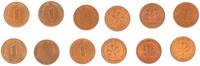 Deutschland - BRD Lot 1966 - 1968 6x 1 Pfennig CH UNC., kräftige Kupferpatina