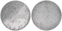 Deutschland - Weimarer Republik 3 Mark Fehlprägung Inflationszeit 3 Mark Aluminium 1922 A Fehlprägung einseitig geprägt -