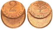 Deutschland 2 Pfennig BRD 2 Pfennig 1974 Fehlprägung: 40 % dezentriert -