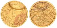 Deutschland / Weimar 5 Pfennig Fehlprägung Weimar 5 Pfennig Fehlprägung 1924 E, Abdruck einer mitgeprägten Münze ss-vz -