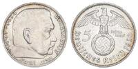 Drittes Reich - Deutschland 5 Mark Reichsmark 3. Reich 5 Mark Hindenburg 1936 J kleine Auflage -