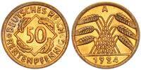 Weimarer Republik - Deutschland 50 Pfennig Weimar 50 Rentenpfennig 1924 A -