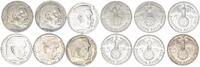 3. Reich 6x5 Mark Hindenburg mit HK Komplettsatz 3. Reich 5 Mark Hindenburg 1938 ADEFGJ -