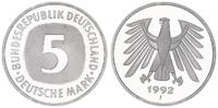 Deutschland / Bundesrepublik 5 Mark 5 DM Kursmünze 1992J TOP-Erhaltung ! Polierte Platte (PP, Proof) -