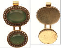 Anhänger 585 Gold Anhänger , mit Jade und kleinen Perlen, 3cm lang und 1,8cm breit -