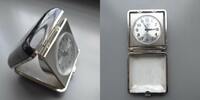 Deutschland, Wecker, schwarzer DUGENA REISEWECKER, gute Funktion, Etui mit Gebrauchsspuren, -
