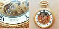unbek. Herstell.land, Herren TASCHENUHR, Herren Skelett TASCHENUHR, E N A, vergoldet, Ankerhemmung, gute Funktion, -