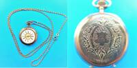 Schweiz, Damen Taschenuhr, DAMEN TASCHENUHR, Gold - 8K, gute Funktion, ca. 1900, vergoldete Silberkette, -
