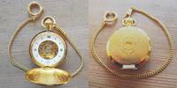 unbek. Herst.land, HERREN TASCHENUHR, unisex Skelett TASCHENUHR, 2 Sprungdeckel, vergoldet, Ankerhemmung, gute Funkt., -