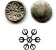 Mittelalter Rare type without a dot! Rare silver 1/8th shatamana (shana) from Gandhara Janap -