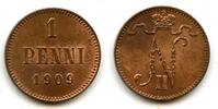 Europa 1 penni Copper Nicholas II (1894-1917), 1909, Finland under Russian Empire -