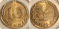 Deutschland 10 Pfennig Fehlprägung 10 Pfennig 1969 F auf 5 Pfennig Rohling stgl. -