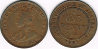 Australien Penny Australia, 1 penny coin, King George V., VF to EF, like scan! -