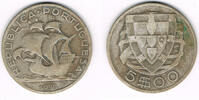 Portugal 5 Escudos Portugal, silver coin 1933 <i>ship</i>, like scan -
