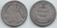 USA Dime 10 Cents Kursmünze 1838, Seated Liberty, Erhaltung siehe Scan! -