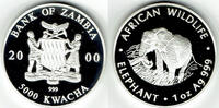 Sambia 5000 Kwacha zambia 2000, 1 ounce fine silver, elephant, like scan -