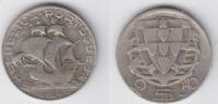 Portugal 2 1/2 Escudos Portugal, silver coin 1943 <i>ship</i>, like scan -