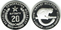 Madagaskar 20 Ariary malagasy, silver commemorative coin, ruffed lemur, proof -