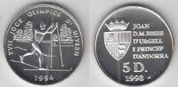 Andorra 5 Dinar (5 Diners) andorra silver coin, 5 diners "Olympic games, Lillehammer", like scan -