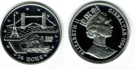 Gibraltar 14 Ecus Gibraltar, silver coin, railway France - Great Britain - Le Shuttel-train -