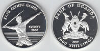 Uganda 1000 Shilling Silbergedenkmünze Olympiade in Sidney, Speerwurf, siehe Scan! -