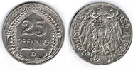 Deutsches Kaiserreich 25 Pfennig Kaiserreich, Kursmünze 25 Pfennig, 1909 D, Erhaltung siehe Scan! -