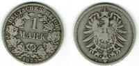 Kaiserreich 1 Mark Kaiserreich, Kursmünze 1 Mark 1873 A, 900er Silber! Erhaltung siehe Scan! -