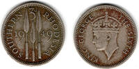 Südrhodesien (Rhodesien und Nyassaland) 3 Pence (Threepence) Rhodesia, Threepence 1949, George VI. -