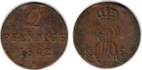 Braunschweig-Calenberg-Hannover 2 Pfennig Kursmünze 1 Pfennig 1842 S, Ernst August, Erhaltung siehe Scan -
