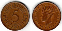 Mauritius 5 Cents Mauritius, 5 Cents 1942, george VI. -