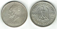 Weimarer Republik 3 Mark 3 Mark Silber-Gedenkmünze 1932 D, Goethe! Erhaltung siehe Scan! -