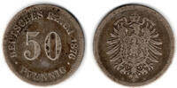 Deutsches Kaiserreich 50 Pfennig Kaiserreich, Kursmünze 50 Pfennig, 1876 B, Erhaltung siehe Scan! -