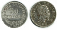 Italien 50 Centesimi Italien, Kursmünze 50 Centesimi, Vittorio Emanuele II., Erhaltung siehe Scan -