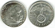 Drittes Reich 5 Reichsmark Drittes Reich, 5 Reichsmark 1936 D, Hindenburg mit HK, 13,89 g 900er Silber! -