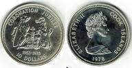 Cook Island 10 Dollars cook islands, silver coin, "silver jubilee queen elisabeth II., see photo -
