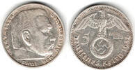 Drittes Reich 5 Reichsmark Drittes Reich, 5 Reichsmark 1936 J, Hindenburg mit HK, 13,89 g 900er Silber! -
