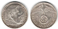 Drittes Reich 5 Reichsmark Drittes Reich, 5 Reichsmark 1937 F, Hindenburg mit HK, 13,89 g 900er Silber! -