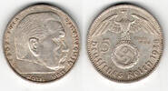 Drittes Reich 5 Reichsmark Drittes Reich, 5 Reichsmark 1938 A, Hindenburg mit HK, 13,89 g 900er Silber! -