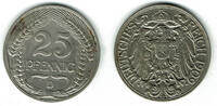 Deutsches Kaiserreich 25 Pfennig Kaiserreich, Kursmünze 25 Pfennig, 1909 D, Erhaltung siehe Scan! -