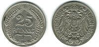 Deutsches Kaiserreich 25 Pfennig Kaiserreich, Kursmünze 25 Pfennig, 1909 F, Erhaltung siehe Scan! -