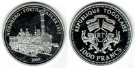 Togo 1000 Francs togo, silver coin "first german railroad 1835, Adler" -