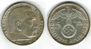 Drittes Reich 5 Reichsmark Drittes Reich, 5 Reichsmark 1936 D, Hindenburg mit HK, 13,89 g 900er Silber! -