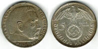 Drittes Reich 5 Reichsmark Drittes Reich, 5 Reichsmark 1938 J, Hindenburg mit HK, 13,89 g 900er Silber! -
